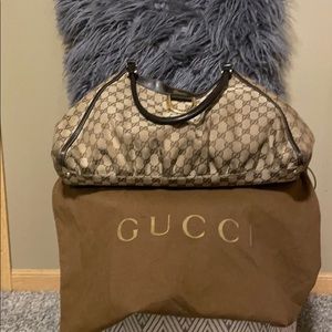 Authentic Gucci Large canvas hobo bag w/dark trim